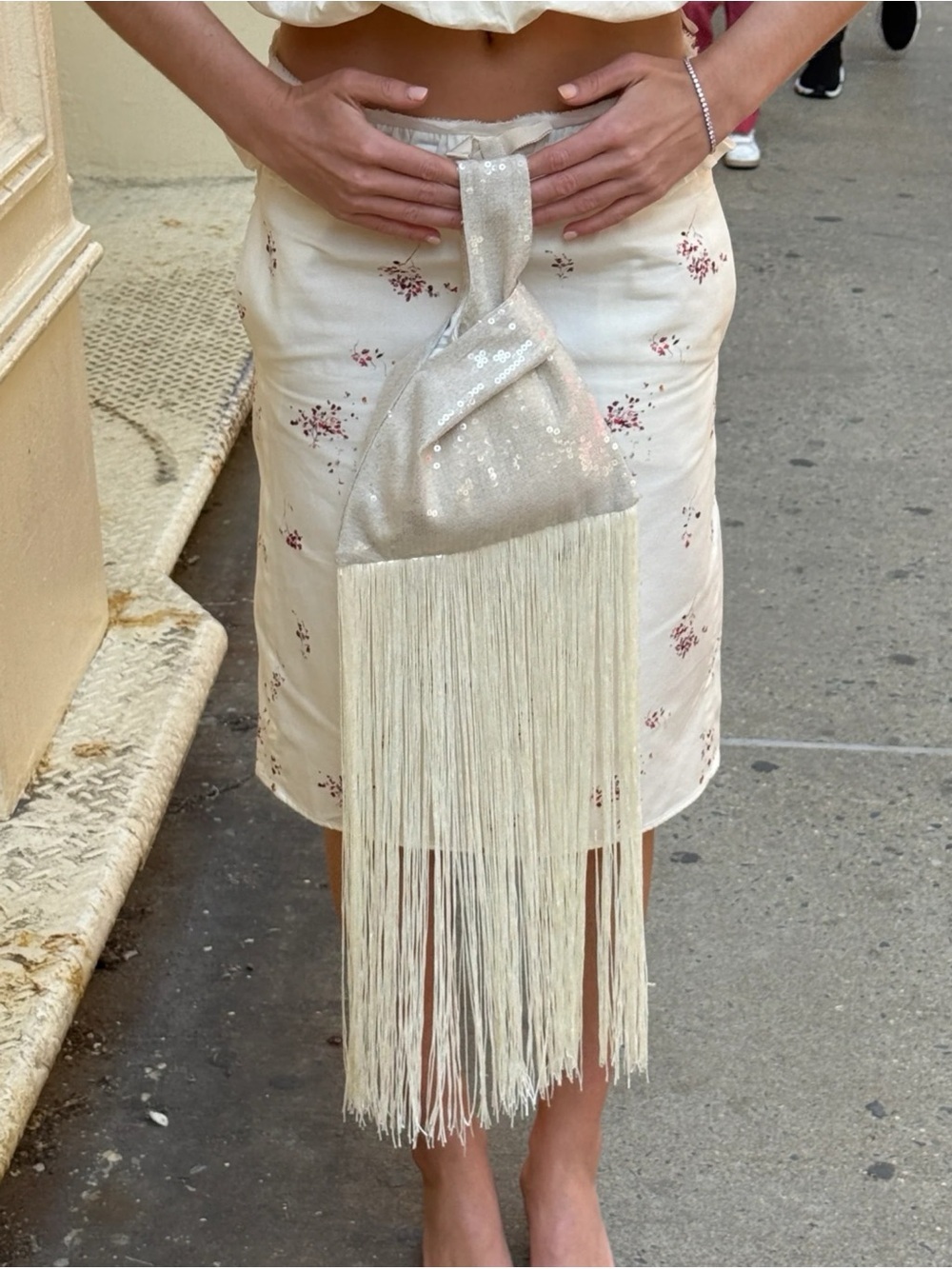 Ivory Sequin Fringe Wristlet Clutch - Elegant Evening/Bridal Bag